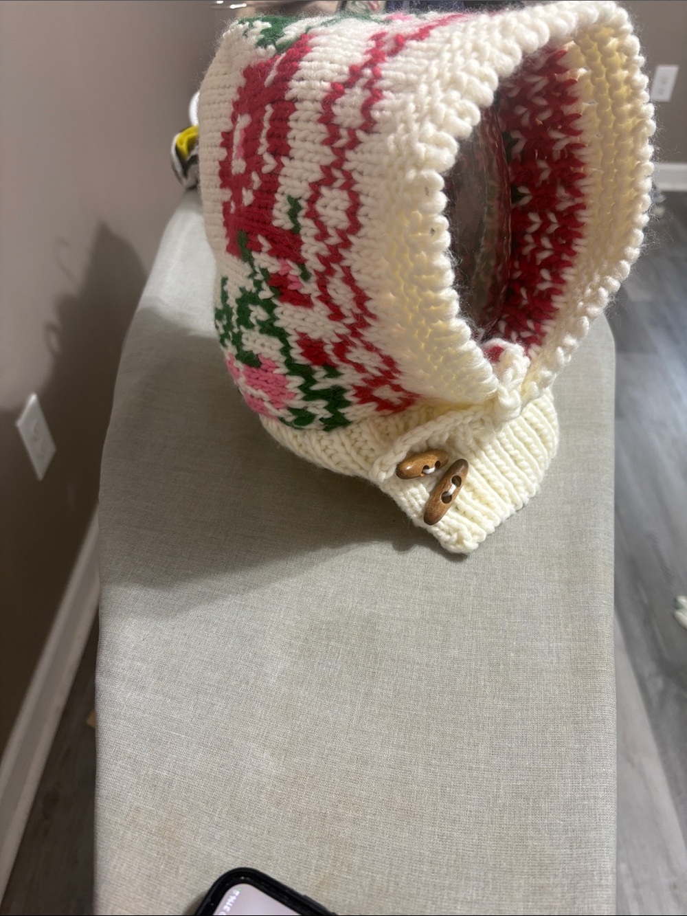 Free People Cream Fair Isle Knit Cowl with Red, Pink & Green Accents
